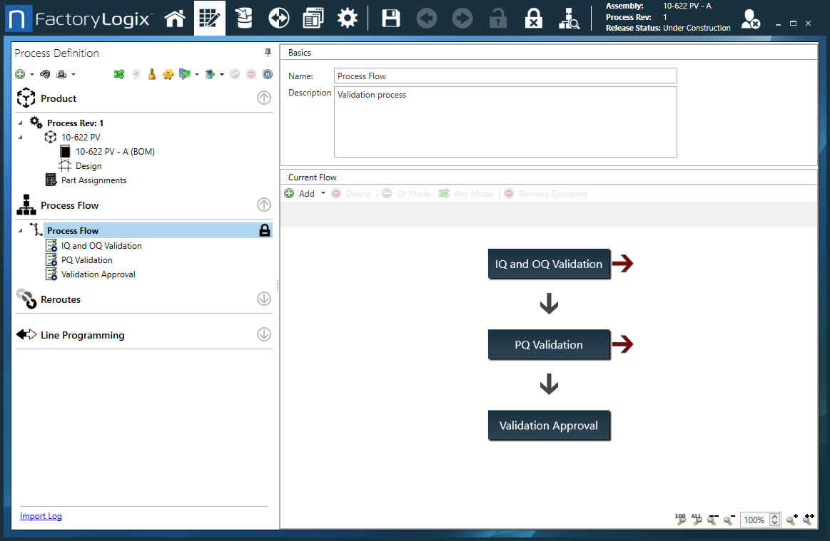 Process Definition window