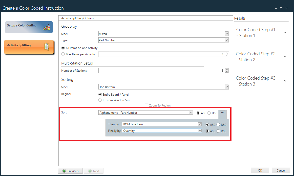 Ascending and descending sort order options