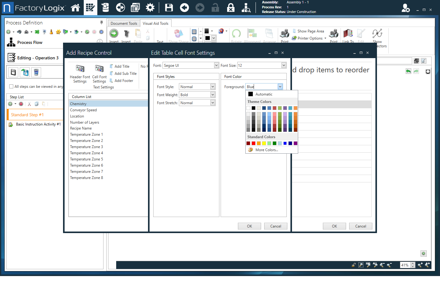 Add Recipe Control dialog formatting options