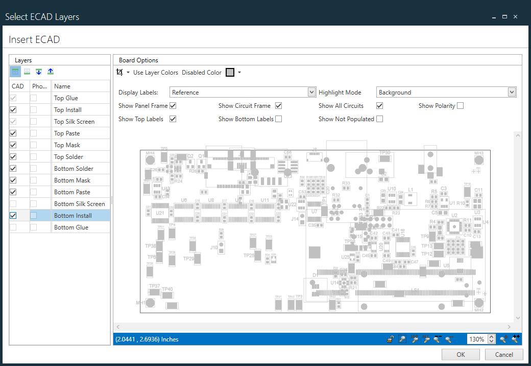 Select ECAD Layers dialog