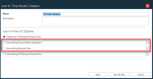 Just-In-Time Route Creation dialog