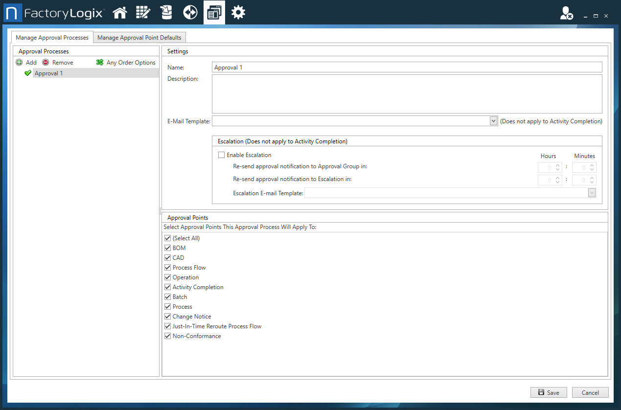 Manage Approval Processes tab settings