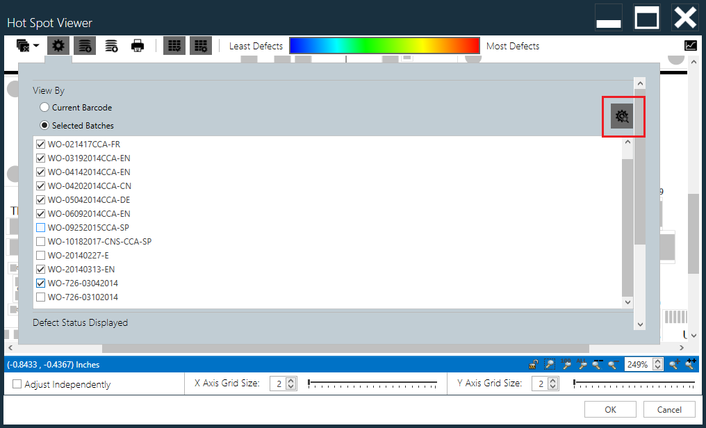 Select the batches for which you want to display defectsto display