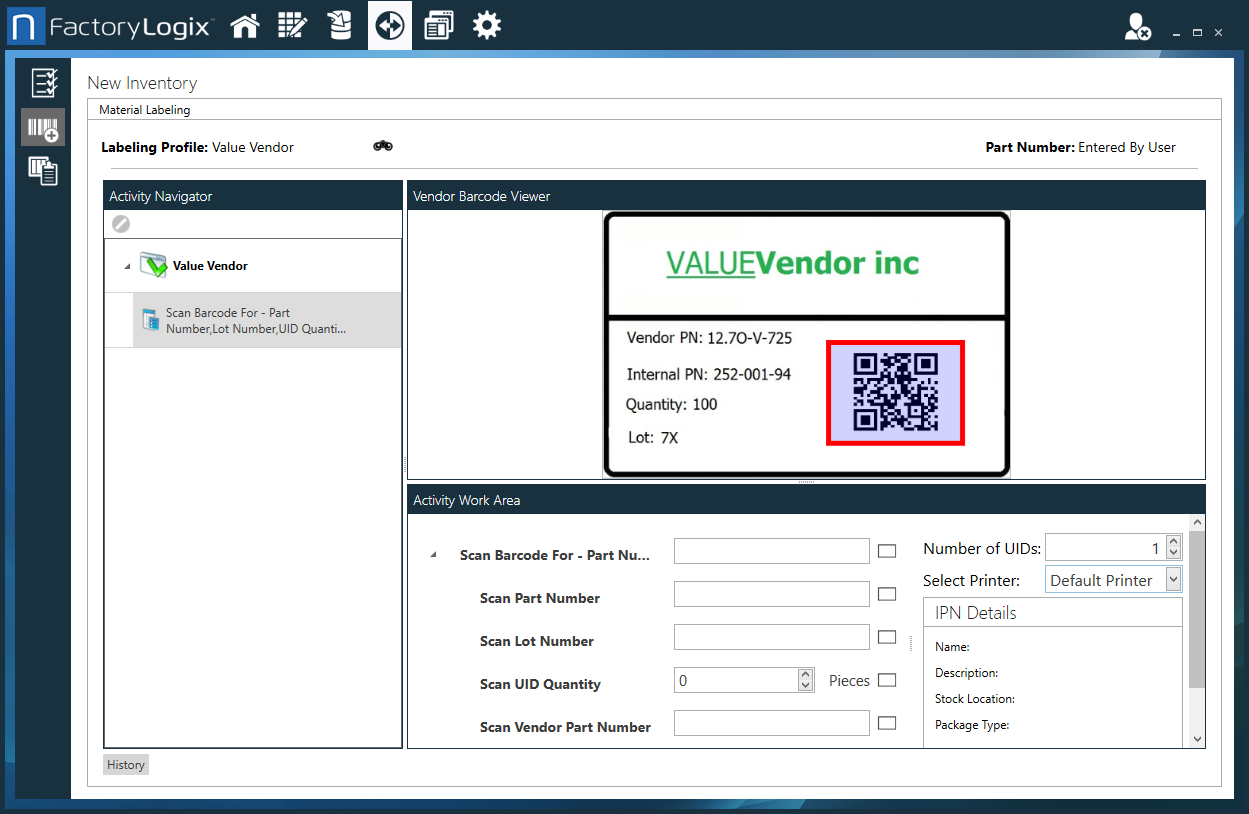 New Inventory - Material Labeling window