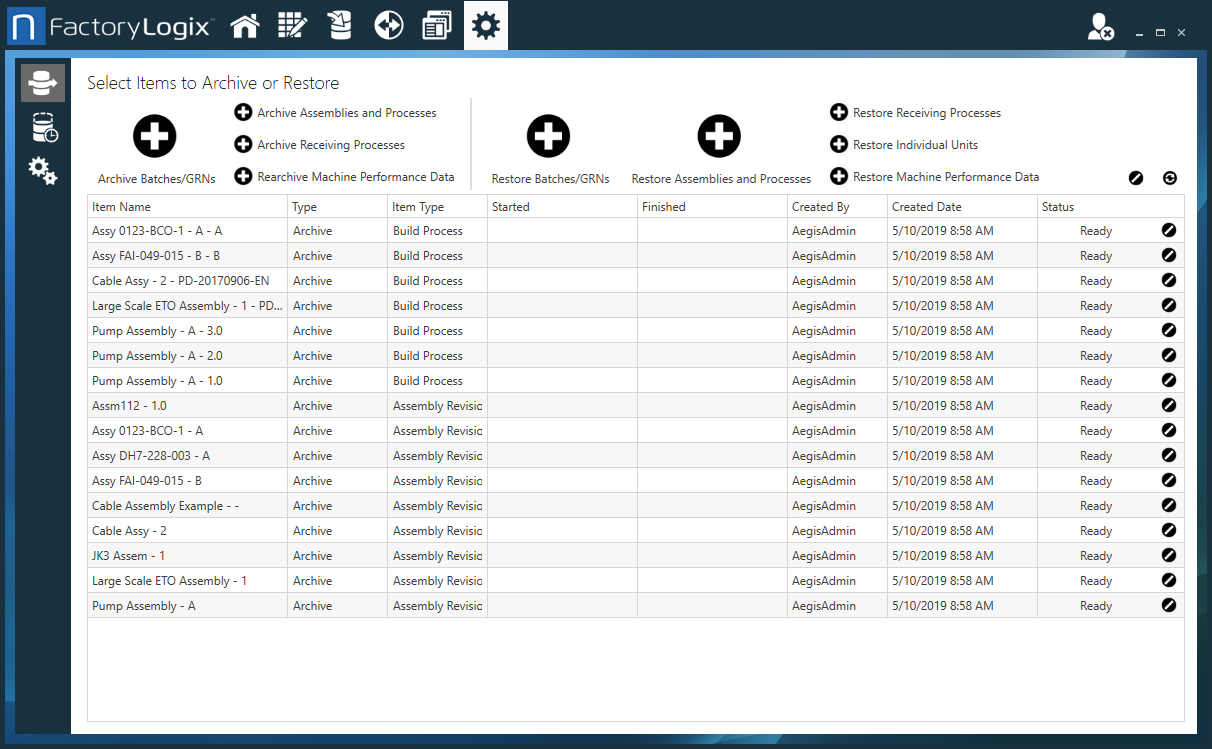 Assemblies and processes ready to archive