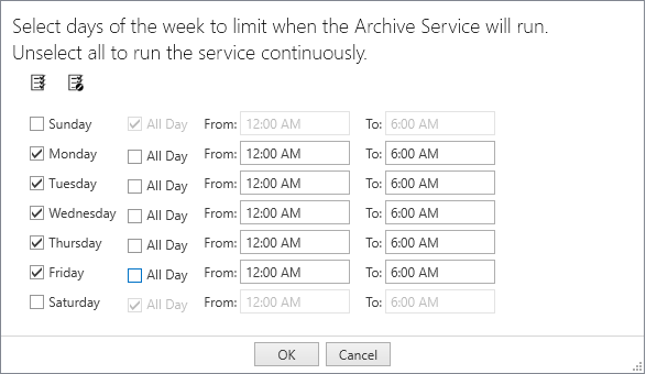 Archive scheduling options