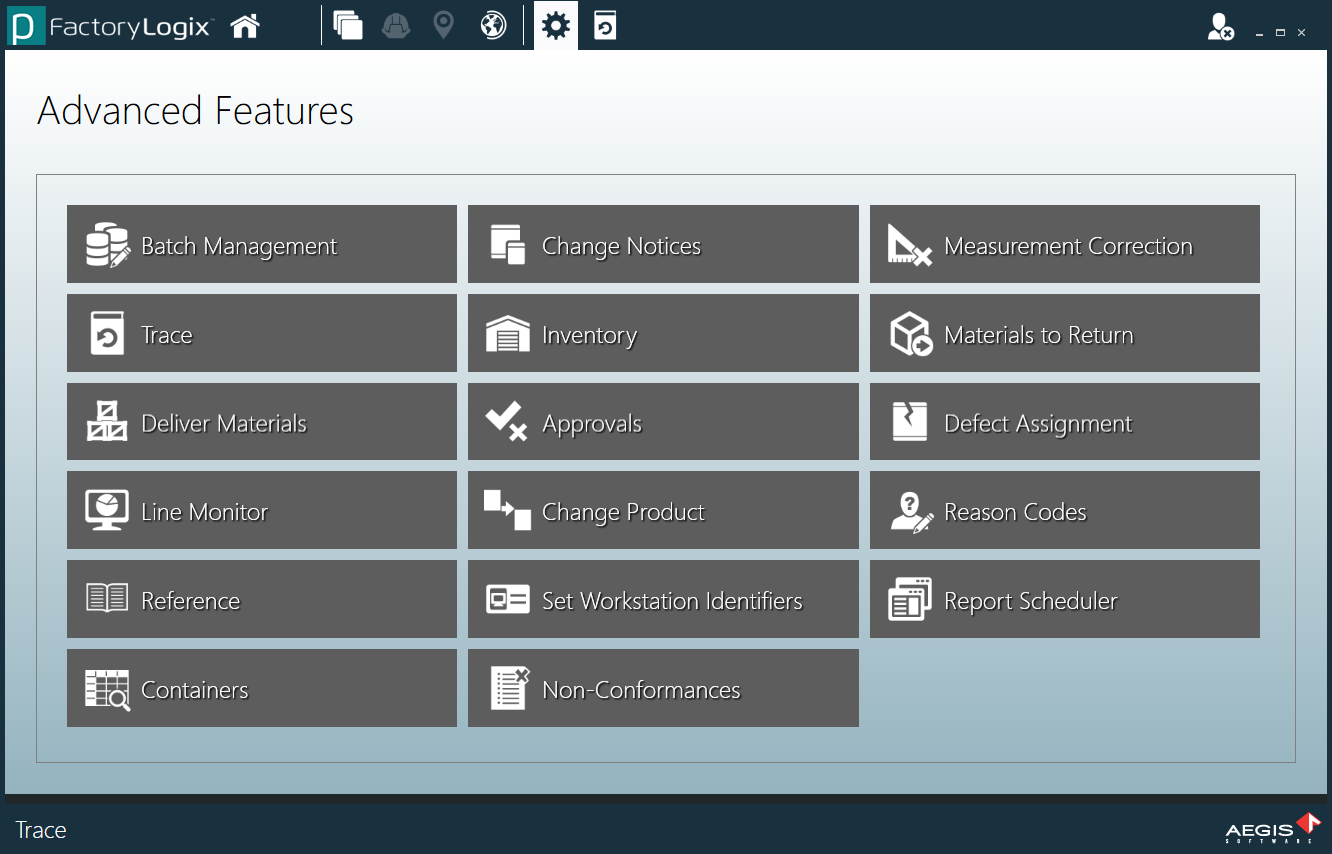 Production Advanced Features window