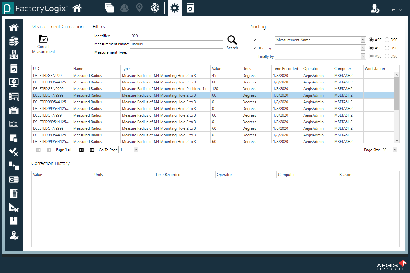 Use the filters to search for the measurement you want to correct