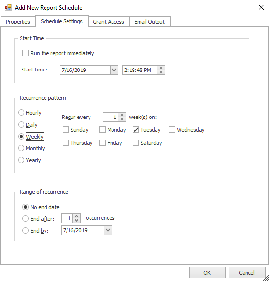 Schedule Settings tab