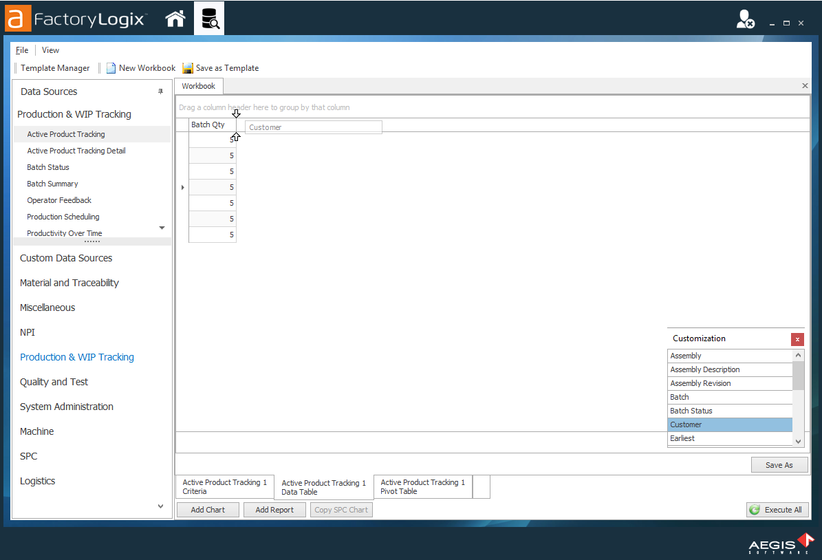 Drag a column name from the Column Chooser