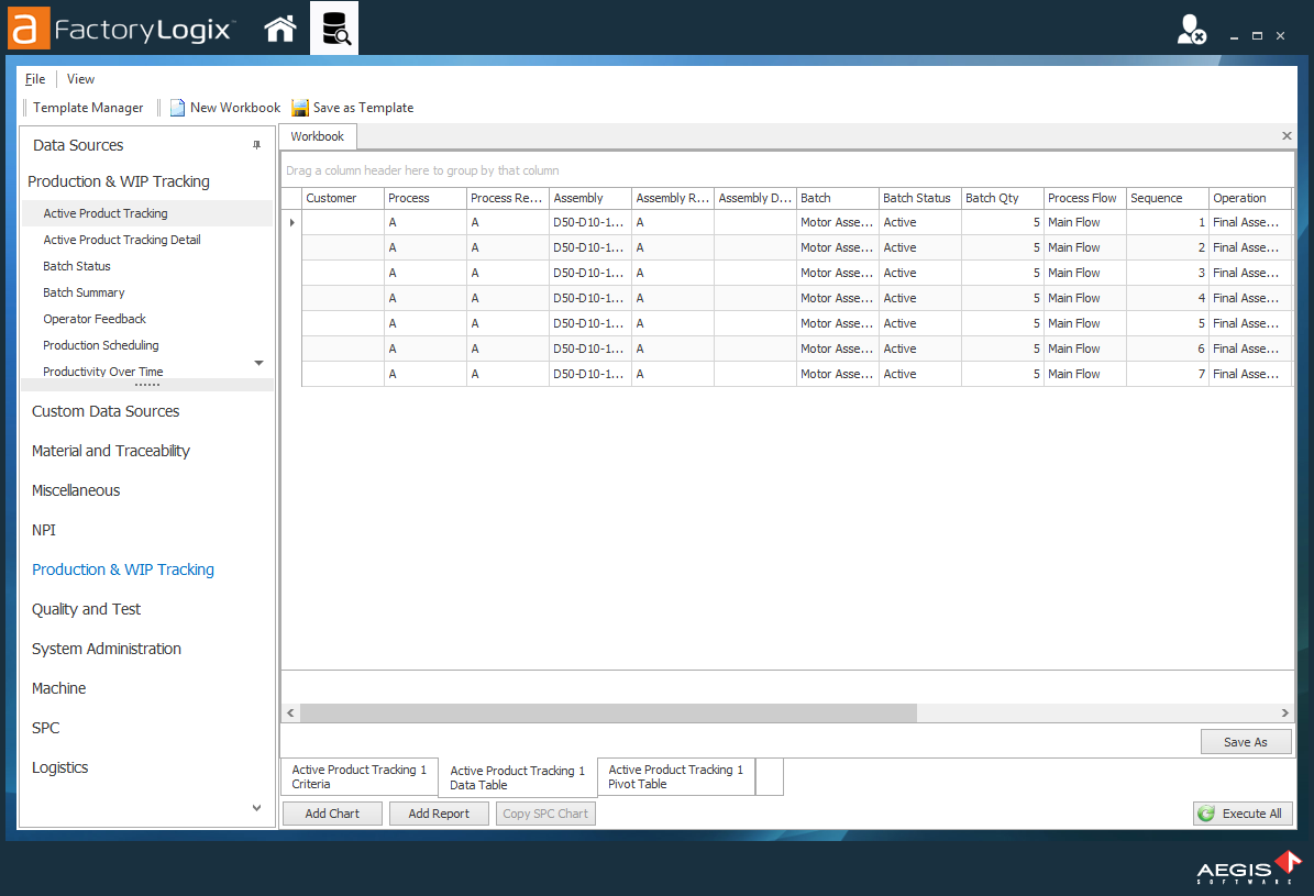 Data returned for the selected batch