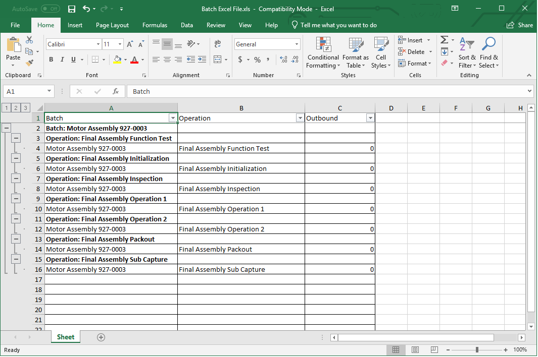 Batch data Excel file