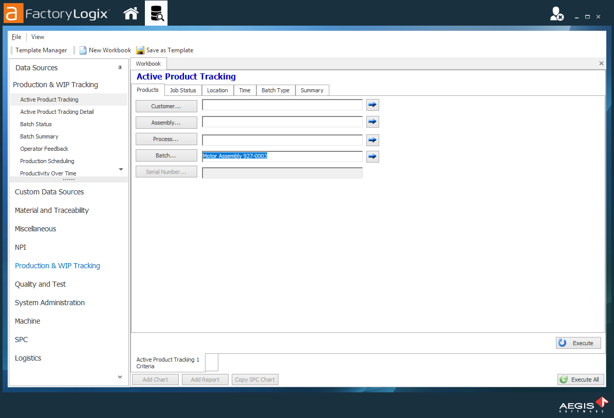 Selected batch shown in the Search Criteria window