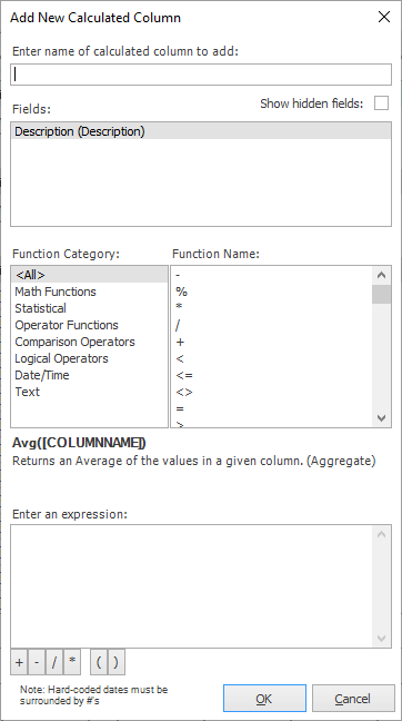 Add New Calculated Column dialog