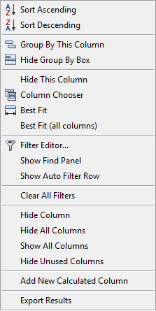 Column menu commands