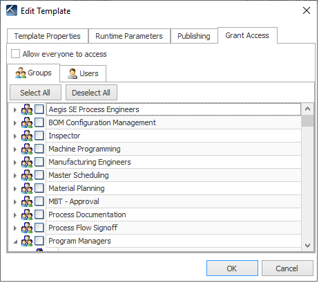 Grant Access tab options