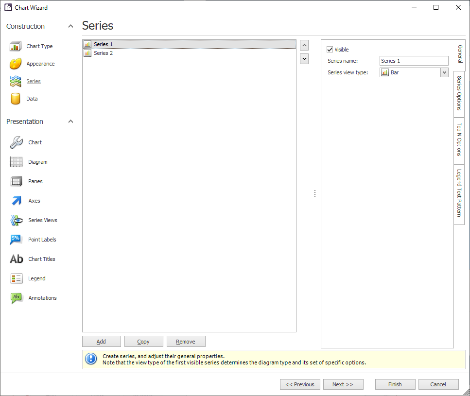 Chart wizard Series page