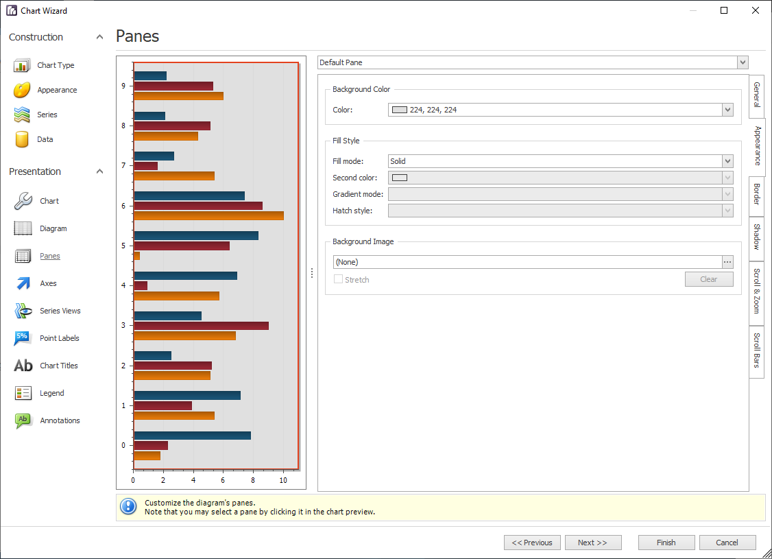 Chart wizard Panes page