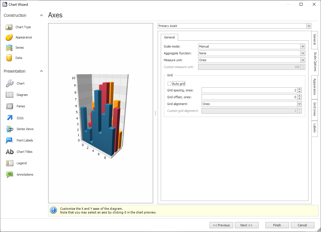 Chart wizard Axes page