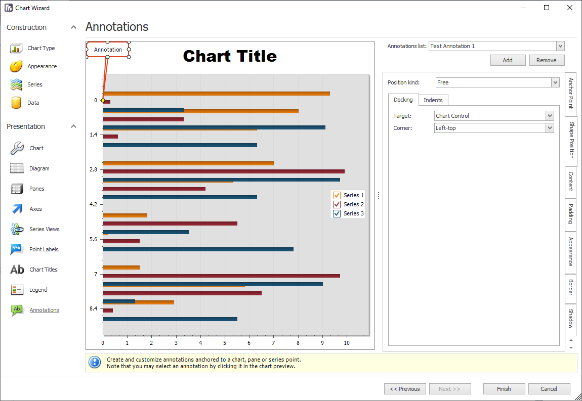 Chart wizard Annotations page