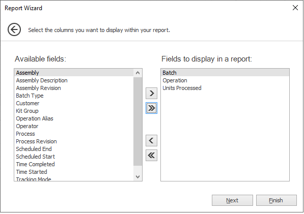 Report wizard select column data