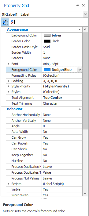 Property Grid selections