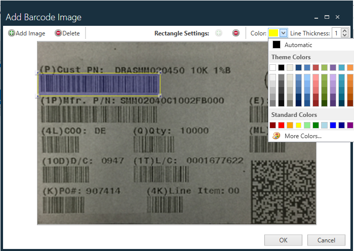 Drag a rectangle around the Part Number portion of the barcode image