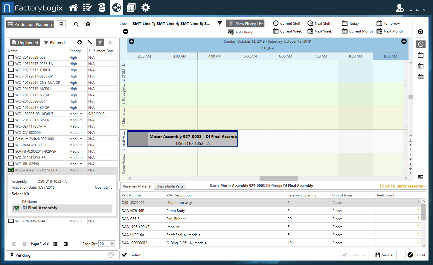 Production Planning window