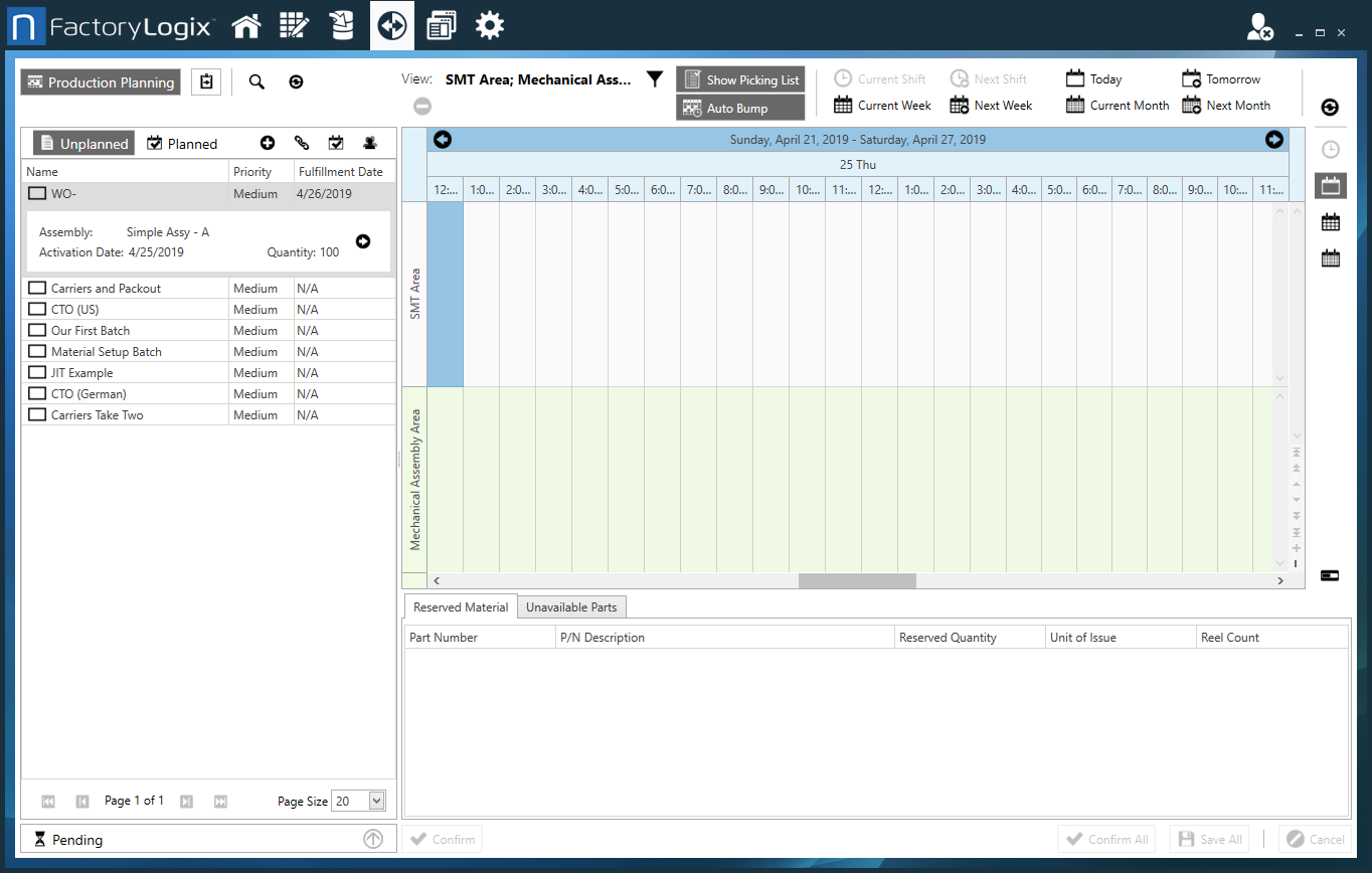 Production Planning window