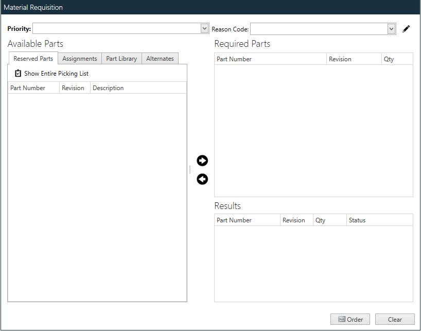 Material Requisition options