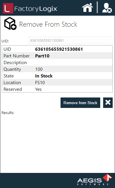 Remove From Stock screen showing UID information