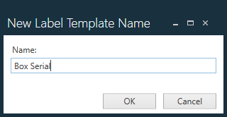 New Label Template Name dialog