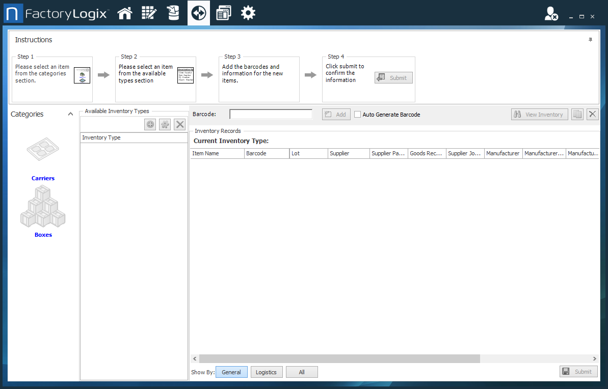 Containers dialog