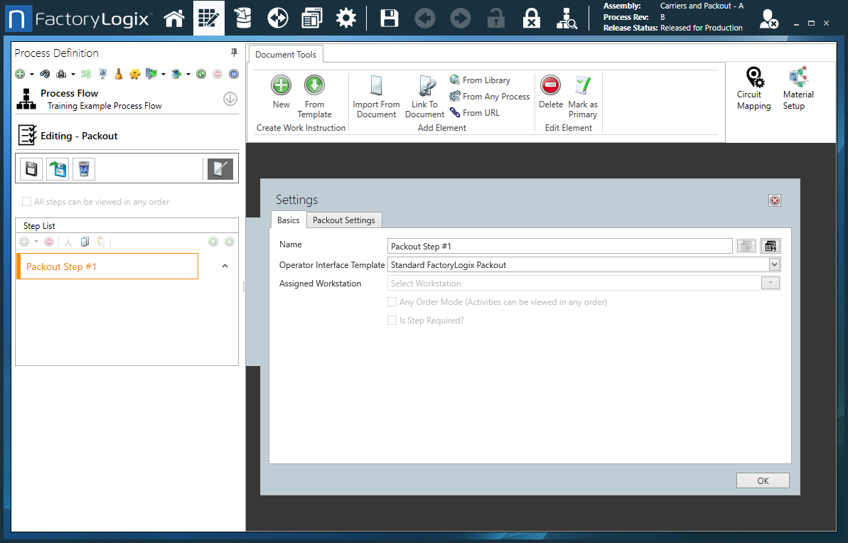 Process Definition create Packout step