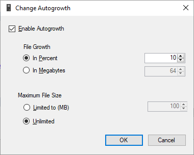 Change Autogrowth dialog