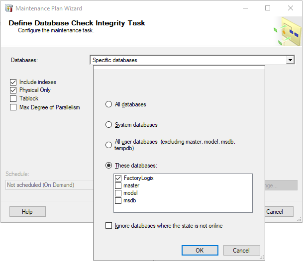 Maintenance Plan wizard - Define Database Check Integrity Task