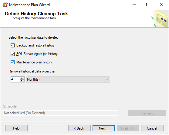 Maintenance Plan wizard - Define History Cleanup Task