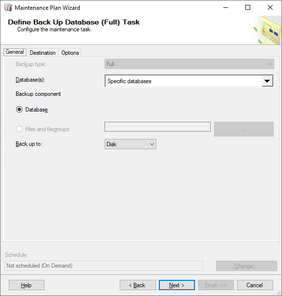 Maintenance Plan wizard - Define Back Up Database (Full) Task