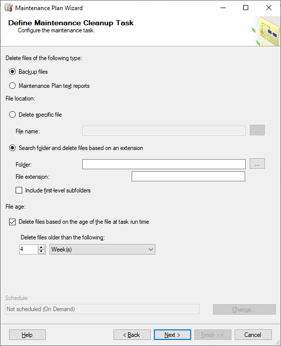 Maintenance Plan wizard - Define Maintenance Cleanup Task