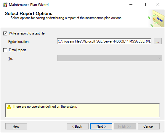 Maintenance Plan wizard - Select Report Options
