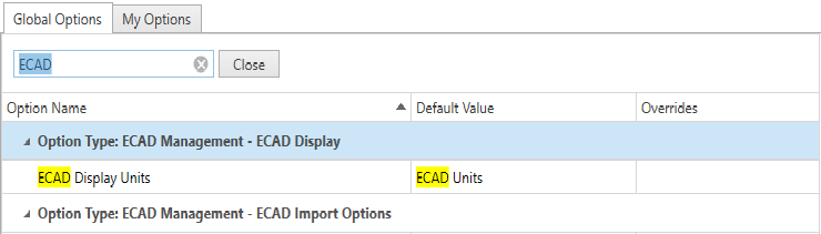 Search global options