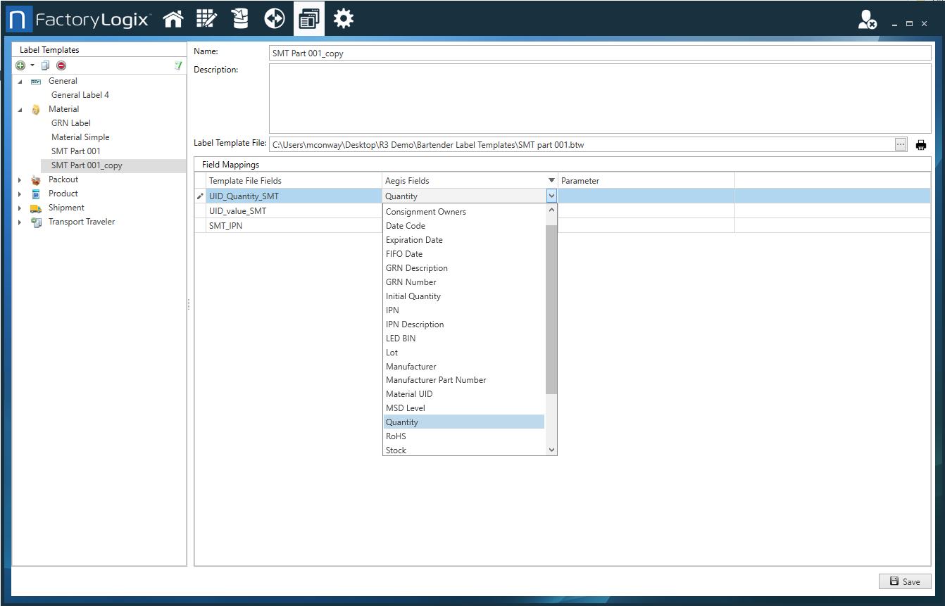 Field Mappings for label templates