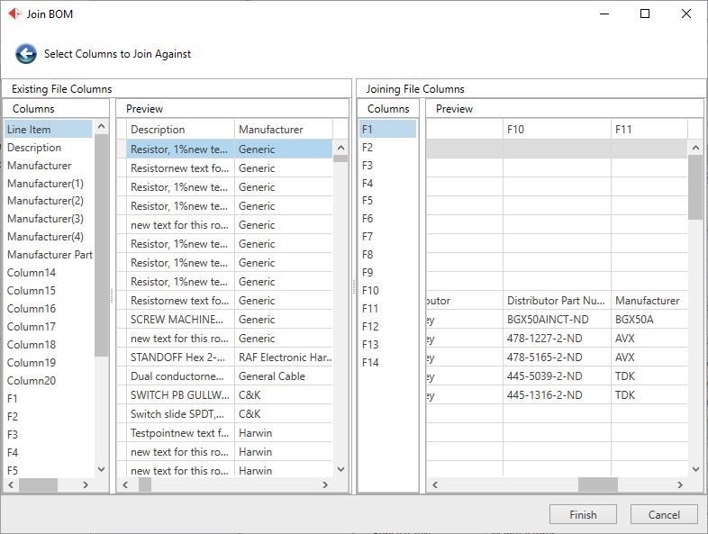 Join BOM Files dialog