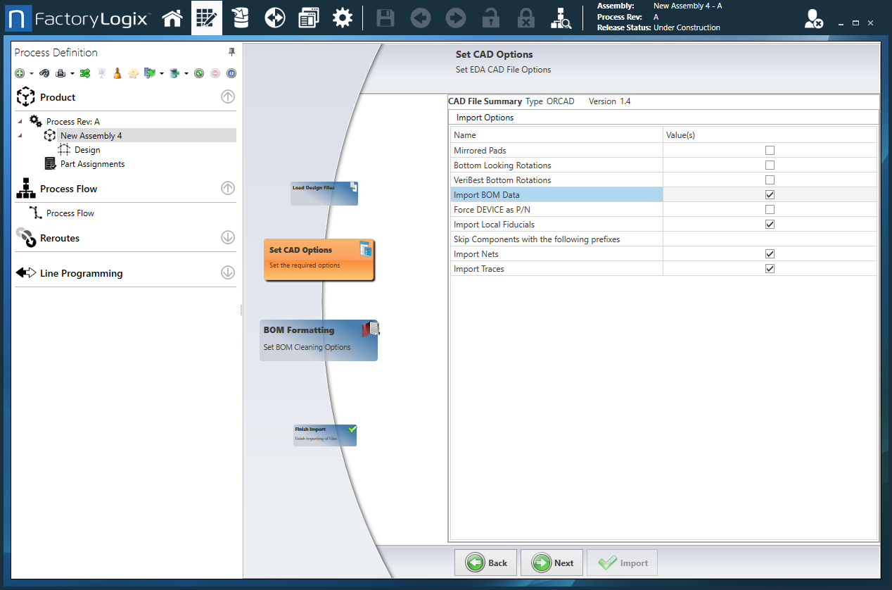 Set CAD Options page