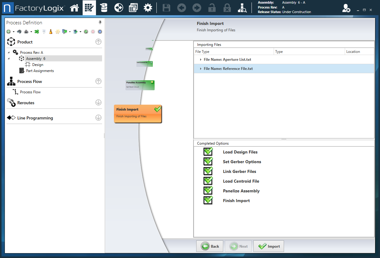 Finish Import page (Gerber)