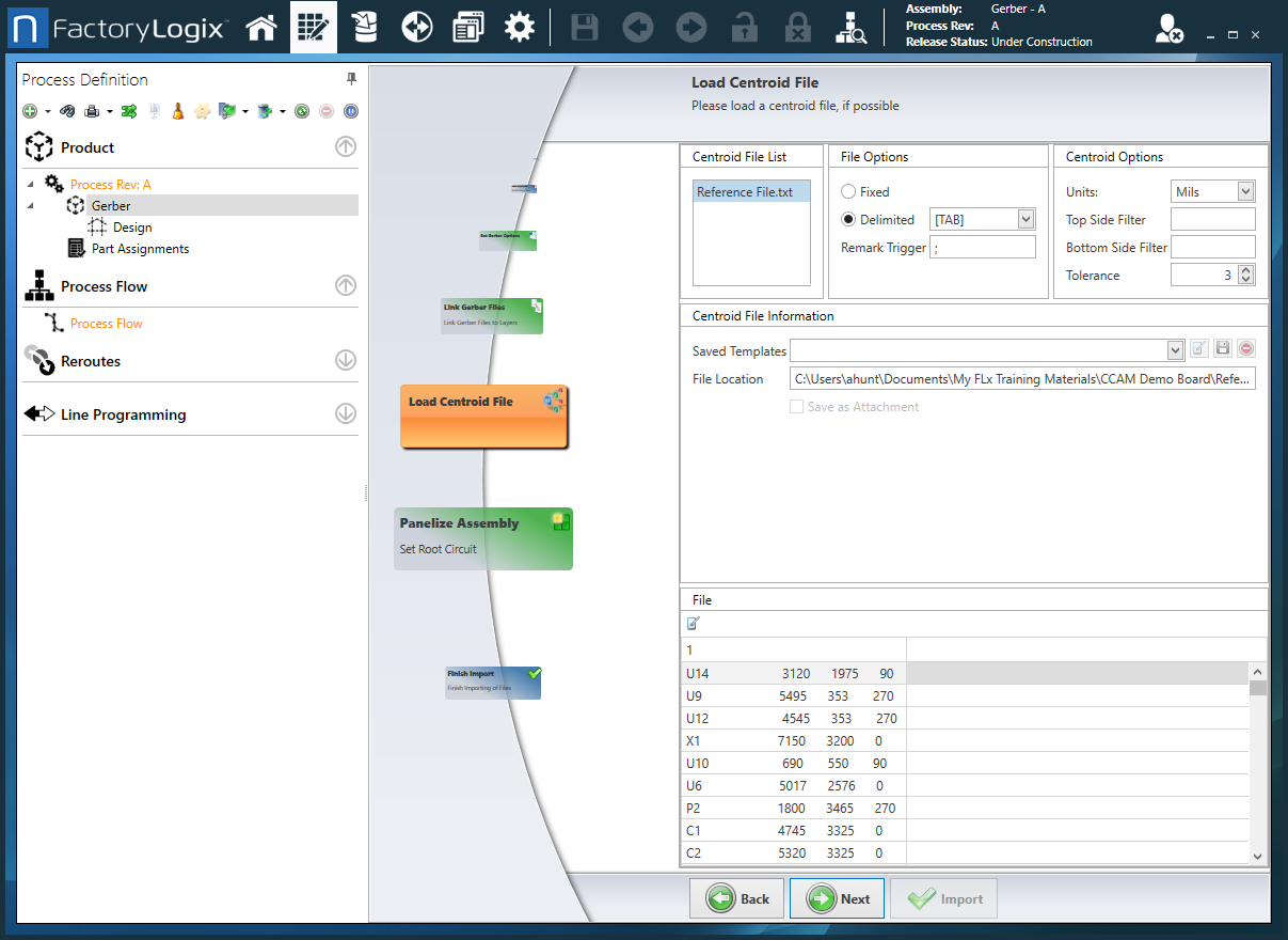 Load Centroid File page