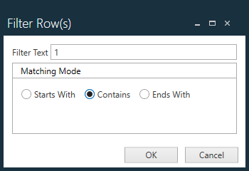 Filter Rows dialog