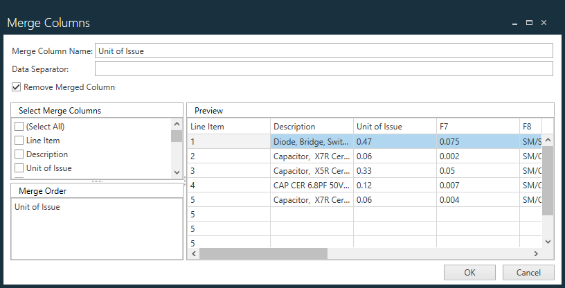 Merge Columns dialog