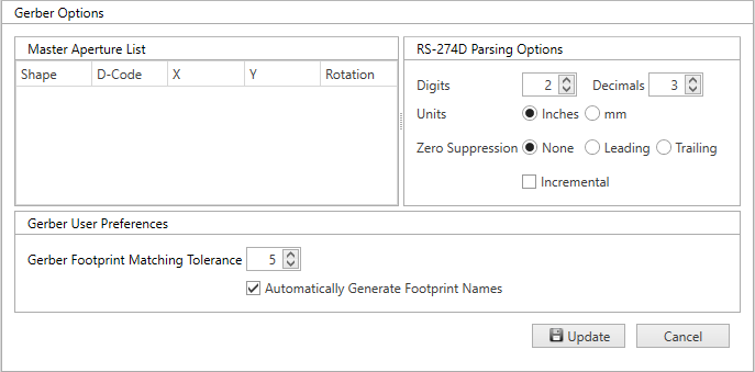 Gerber Preferences dialog