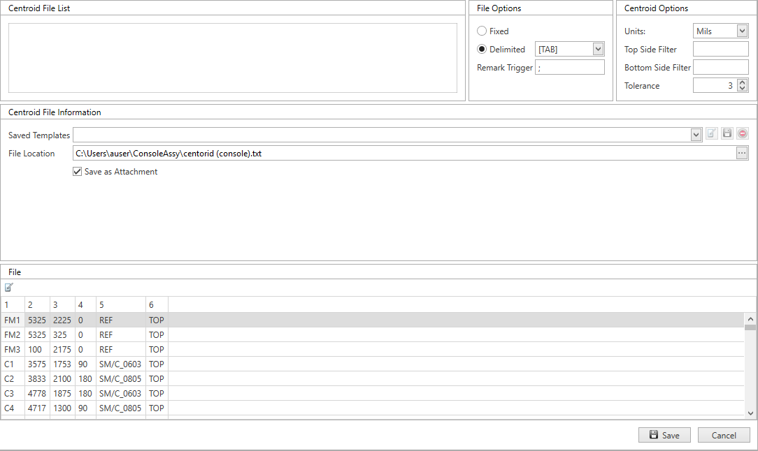 Import Centroid File options